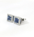 Load image into Gallery viewer, 14K White Gold Sapphire and Diamond Halo Studs