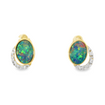 Load image into Gallery viewer, 14K Yellow Gold Diamond & Opal Earrings