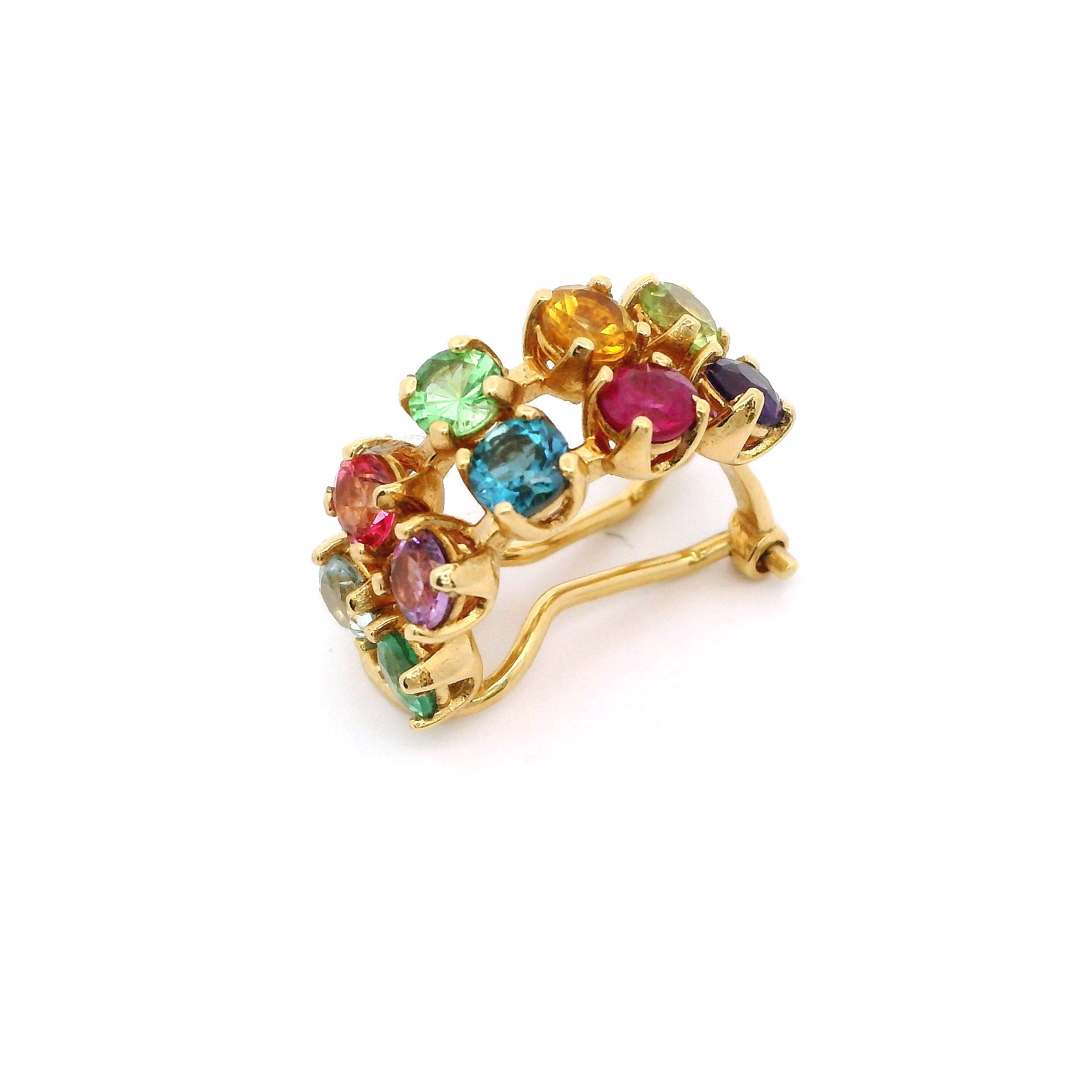 18K Yellow Gold Multi-Color Gemstone Ear Cuff