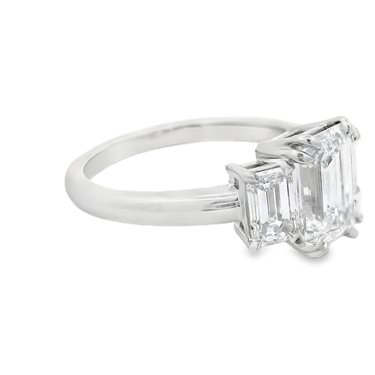 Platinum Three Stone Emerald Cut Lab Grown Diamond Ring