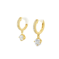 Load image into Gallery viewer, 14k Yellow Gold  Diamond Dangle Hoop Earrings