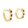 Load image into Gallery viewer, 14k Yellow Gold Ruby and Diamond Huggie Earrings