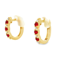 Load image into Gallery viewer, 14k Yellow Gold Ruby and Diamond Huggie Earrings