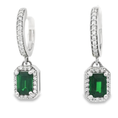 Load image into Gallery viewer, 14K White Gold Tsavorite and Diamond Drop Huggie Earrings