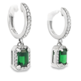 Load image into Gallery viewer, 14K White Gold Tsavorite and Diamond Drop Huggie Earrings