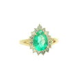 Load image into Gallery viewer, 14K Yellow Gold Pear Emerald Diamond Halo Ring