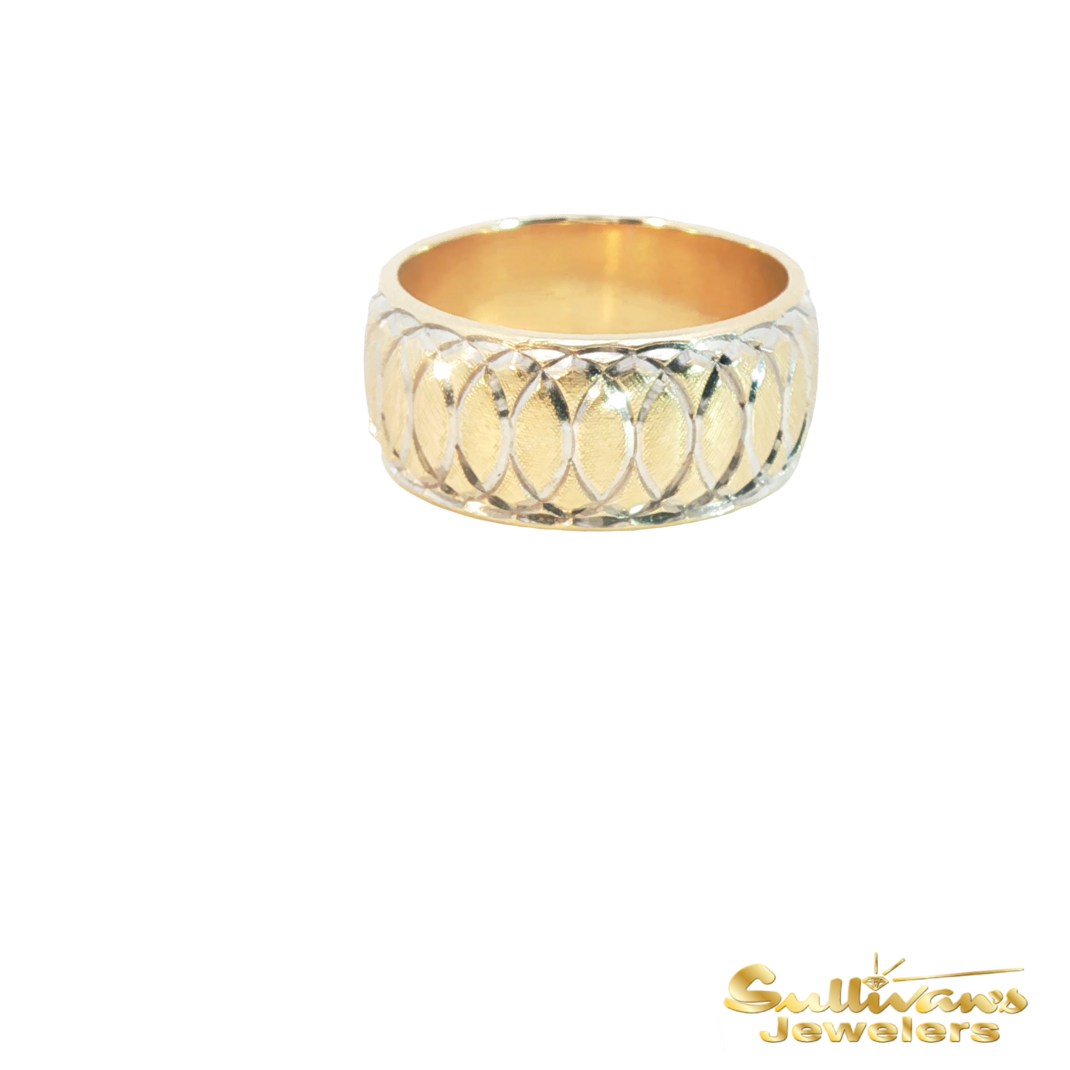 Textured 14KT Yellow Gold Patterned Band Ring