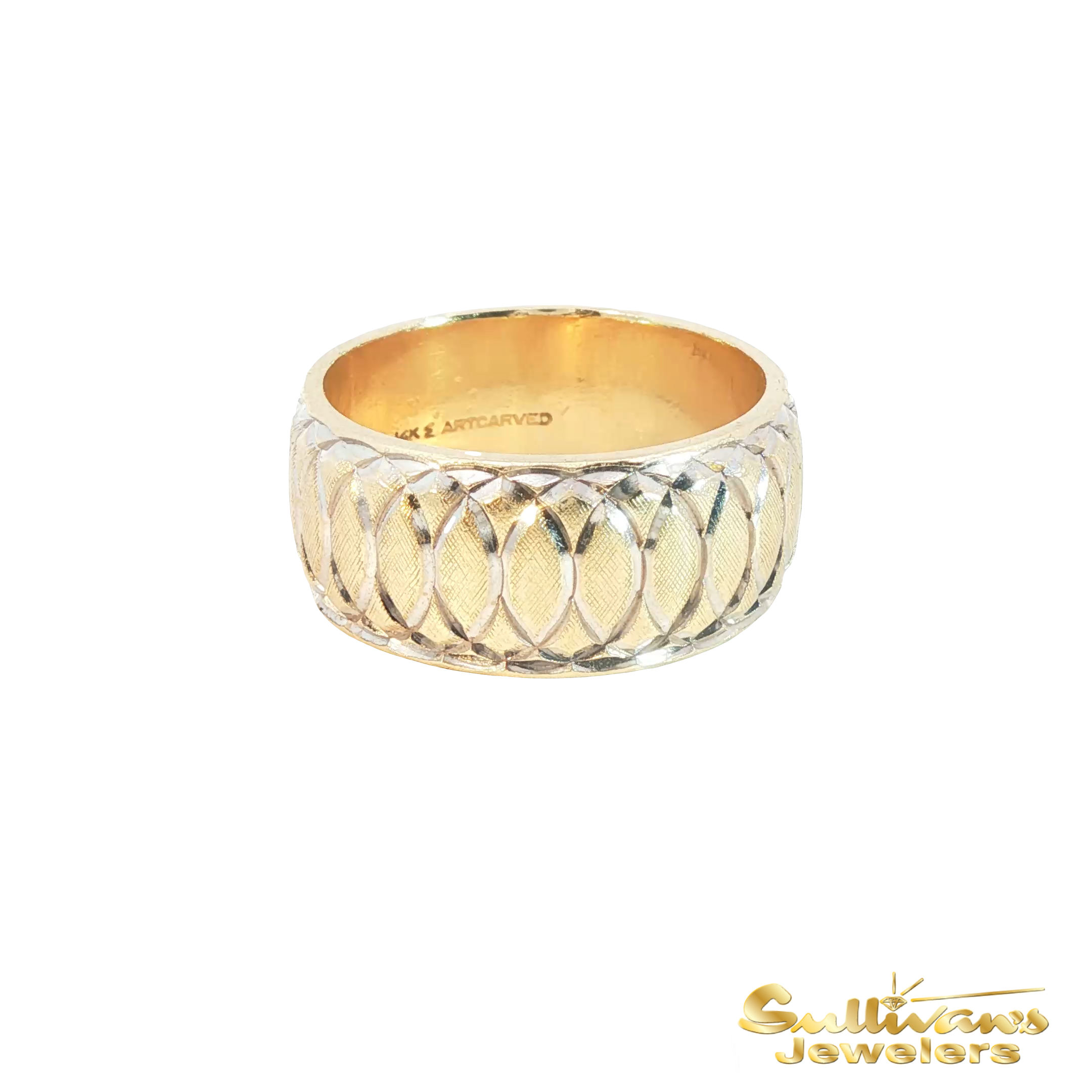 Textured 14KT Yellow Gold Patterned Band Ring