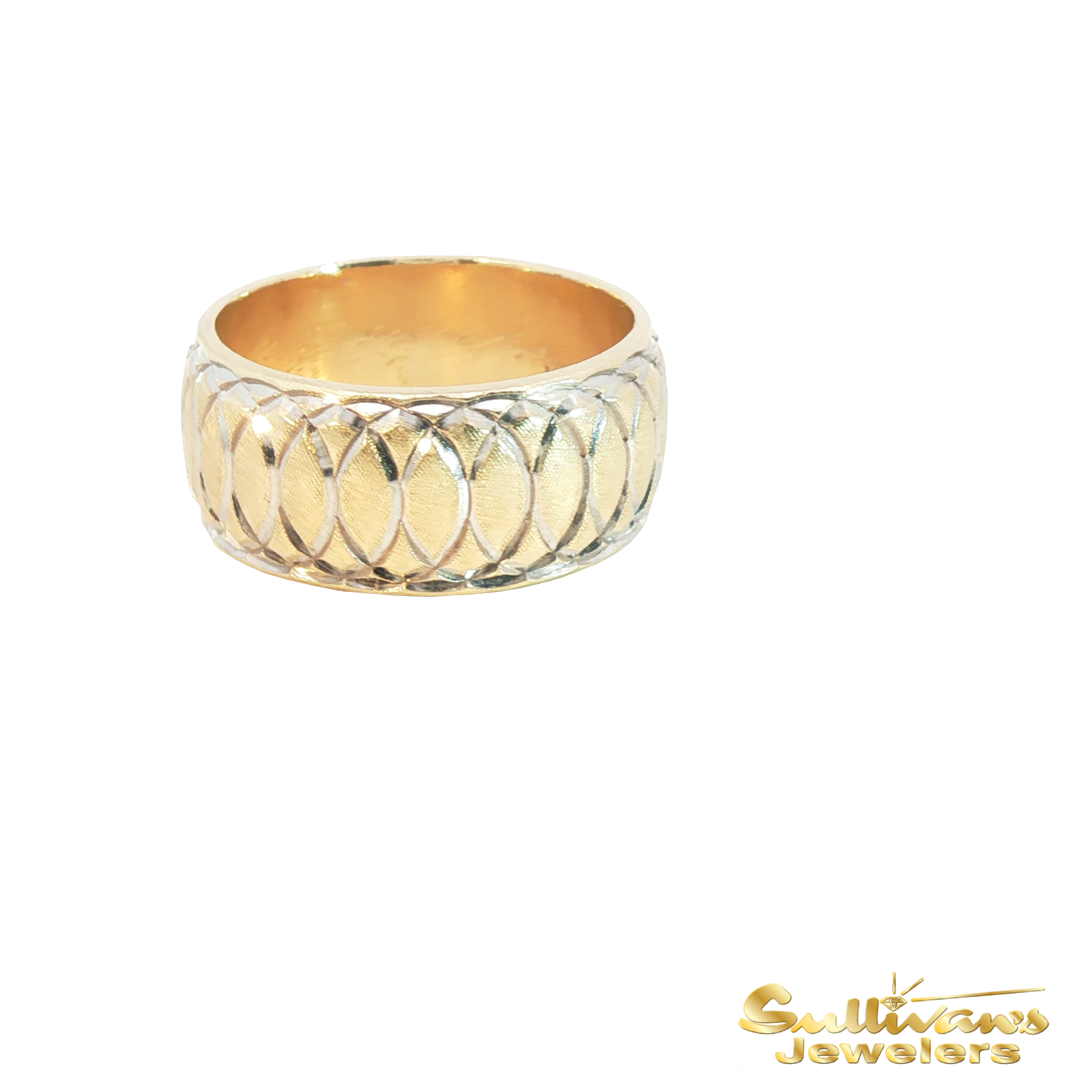 Textured 14KT Yellow Gold Patterned Band Ring
