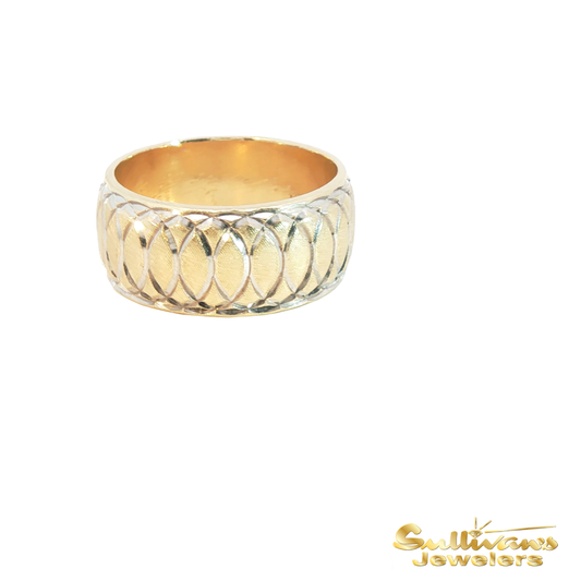 Textured 14KT Yellow Gold Patterned Band Ring