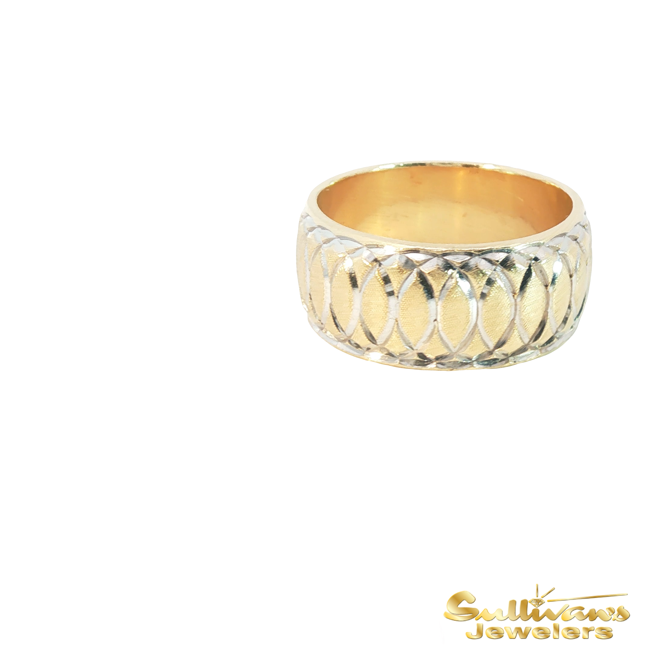 Textured 14KT Yellow Gold Patterned Band Ring