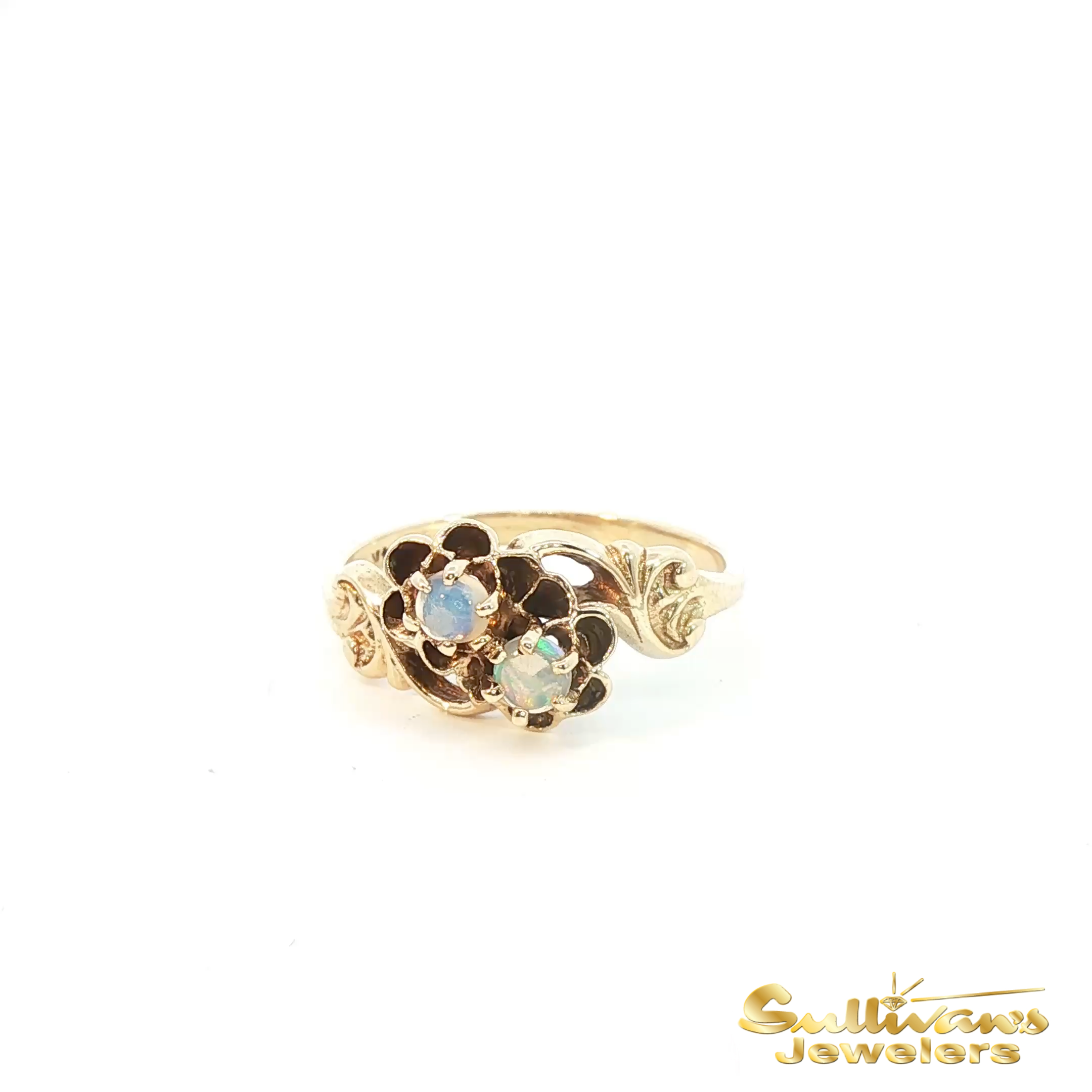 14K Yellow Gold Ring with Round Opal Cabochons