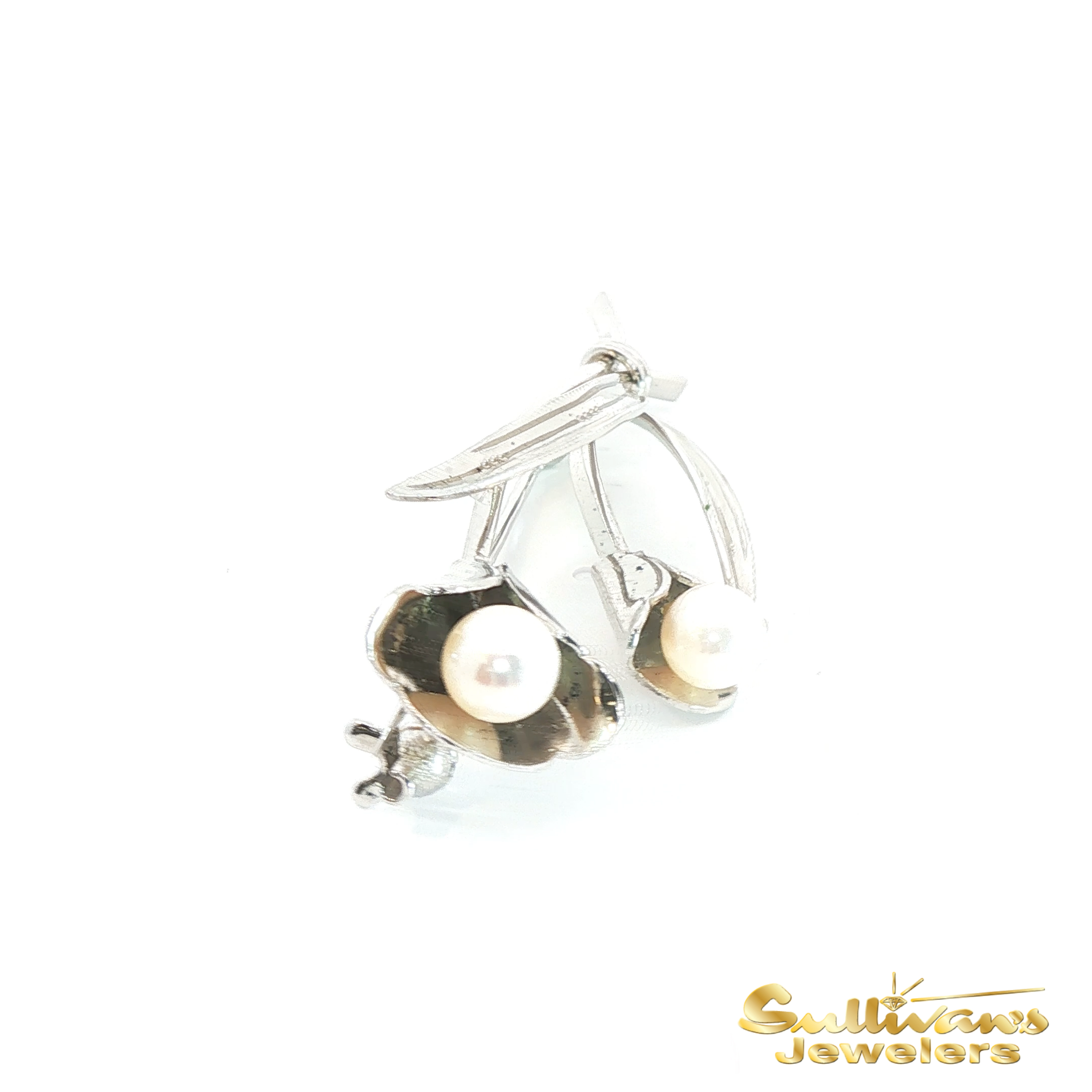 Sterling Silver Floral Brooch with Pearl Cabochons