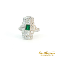Load image into Gallery viewer, Vintage Platinum Emerald and Diamond Art Deco Ring