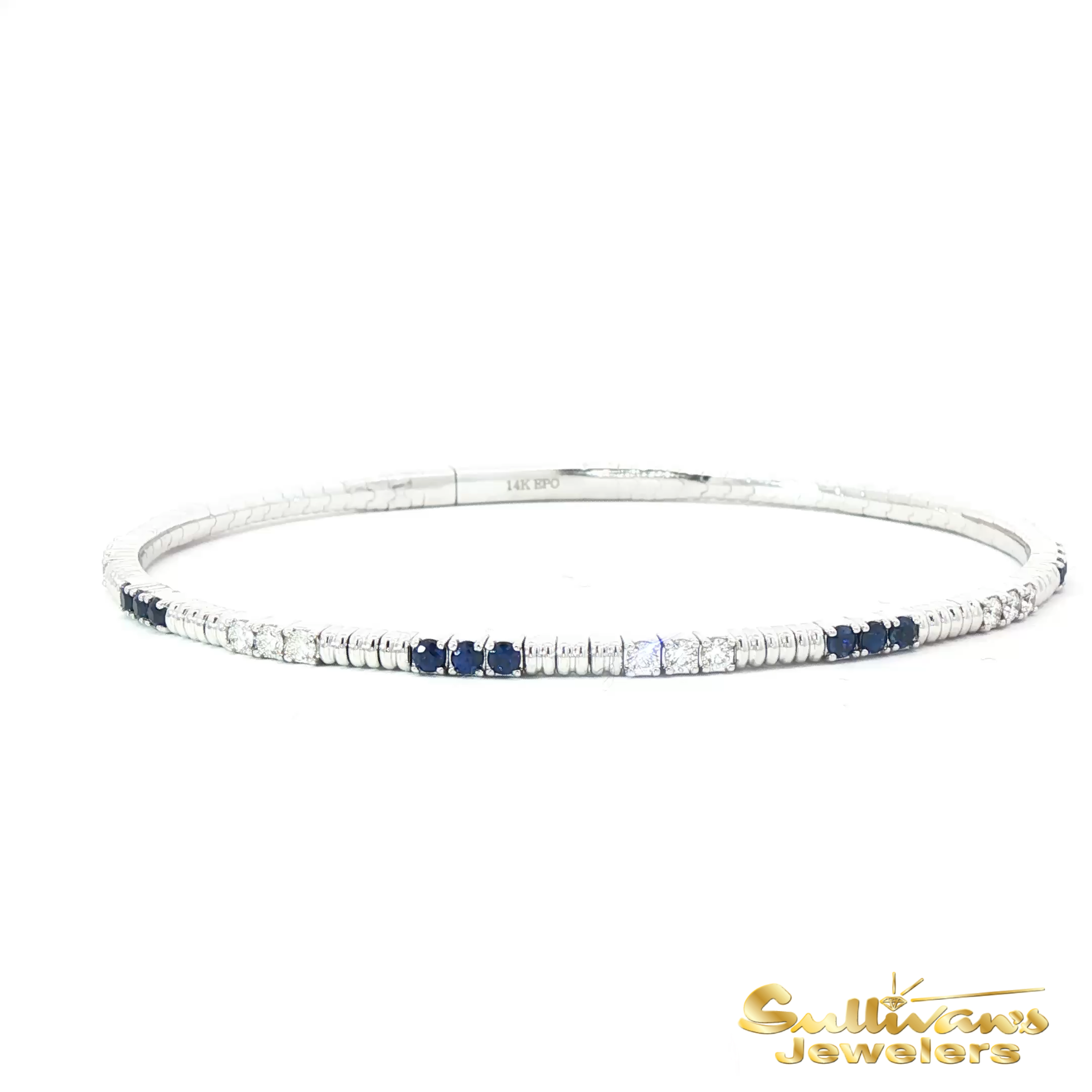 14K White Gold Tennis Bracelet with Square Cut Deep Blue Sapphires