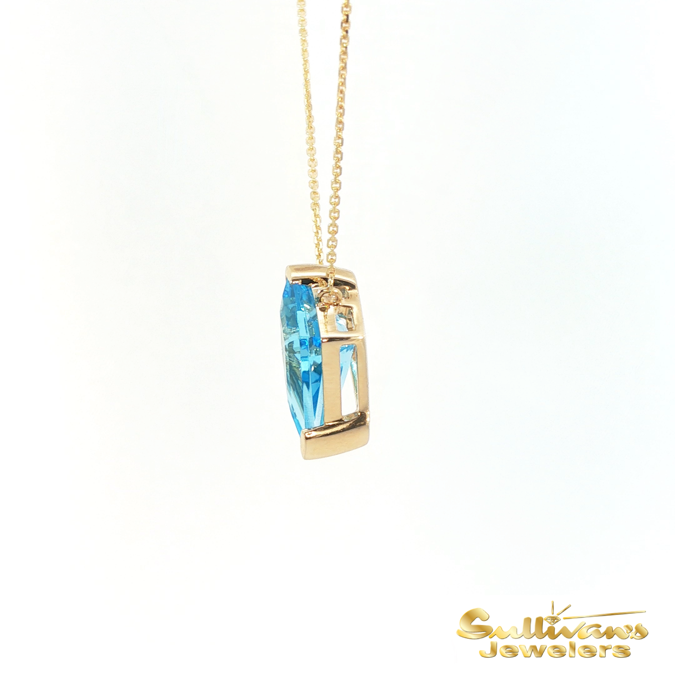 14K Yellow Gold Necklace Kite Shaped Blue Topaz