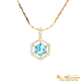 Load image into Gallery viewer, 14K Yellow Gold Pendant Diamond Halo Hexagon Blue Topaz