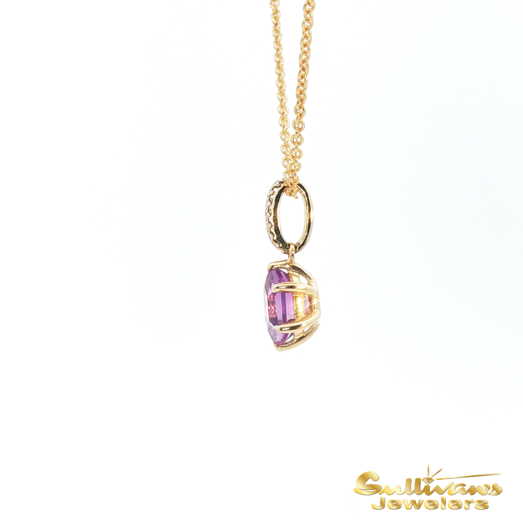 14K Yellow Gold Pendant Hexagon Amethyst with Diamond Accents