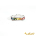 Load image into Gallery viewer, 14k White Gold Multi Stone Rainbow Sapphire and Diamond Ring