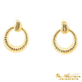 Load image into Gallery viewer, 14K Yellow Gold Circle Ribbed Drop Earrings