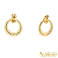 Load image into Gallery viewer, 14K Yellow Gold Circle Ribbed Drop Earrings