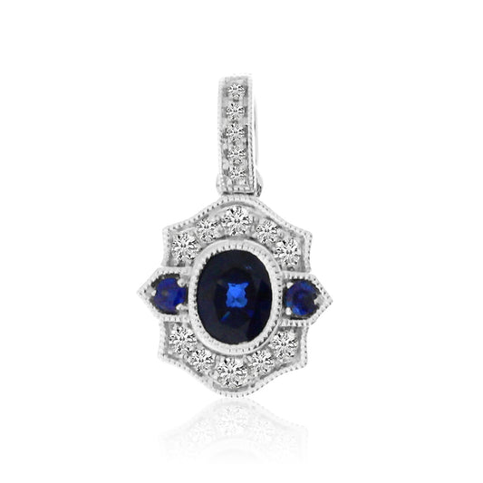 14K White Gold Pendant with Deep Blue Sapphire