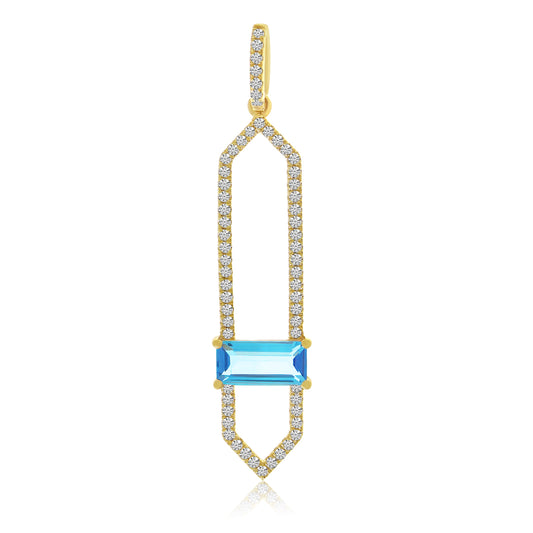 14K Yellow Gold Pendant with Emerald Cut Blue Topaz