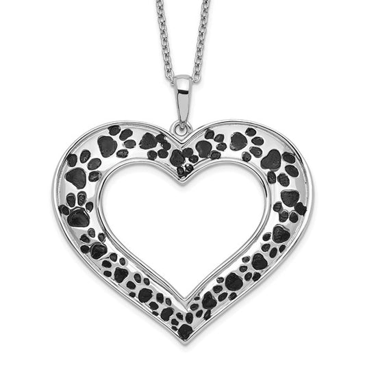 Heart Paw Print Animal Lover SPCA Sterling Silver Necklace