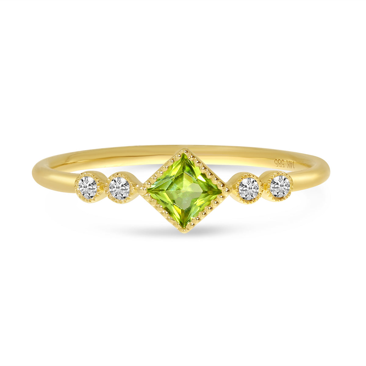 14K Yellow Gold Stackable Ring with Princess Cut Peridot
