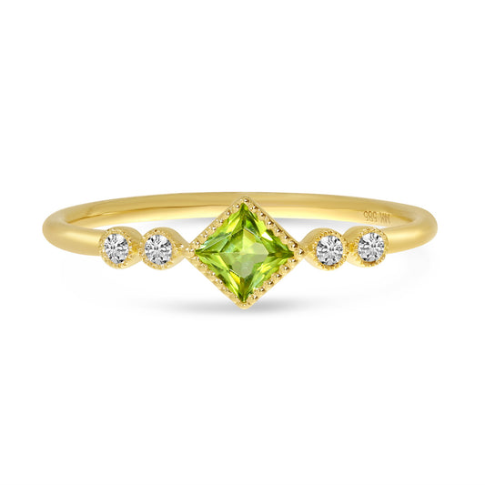 14K Yellow Gold Stackable Ring with Princess Cut Peridot