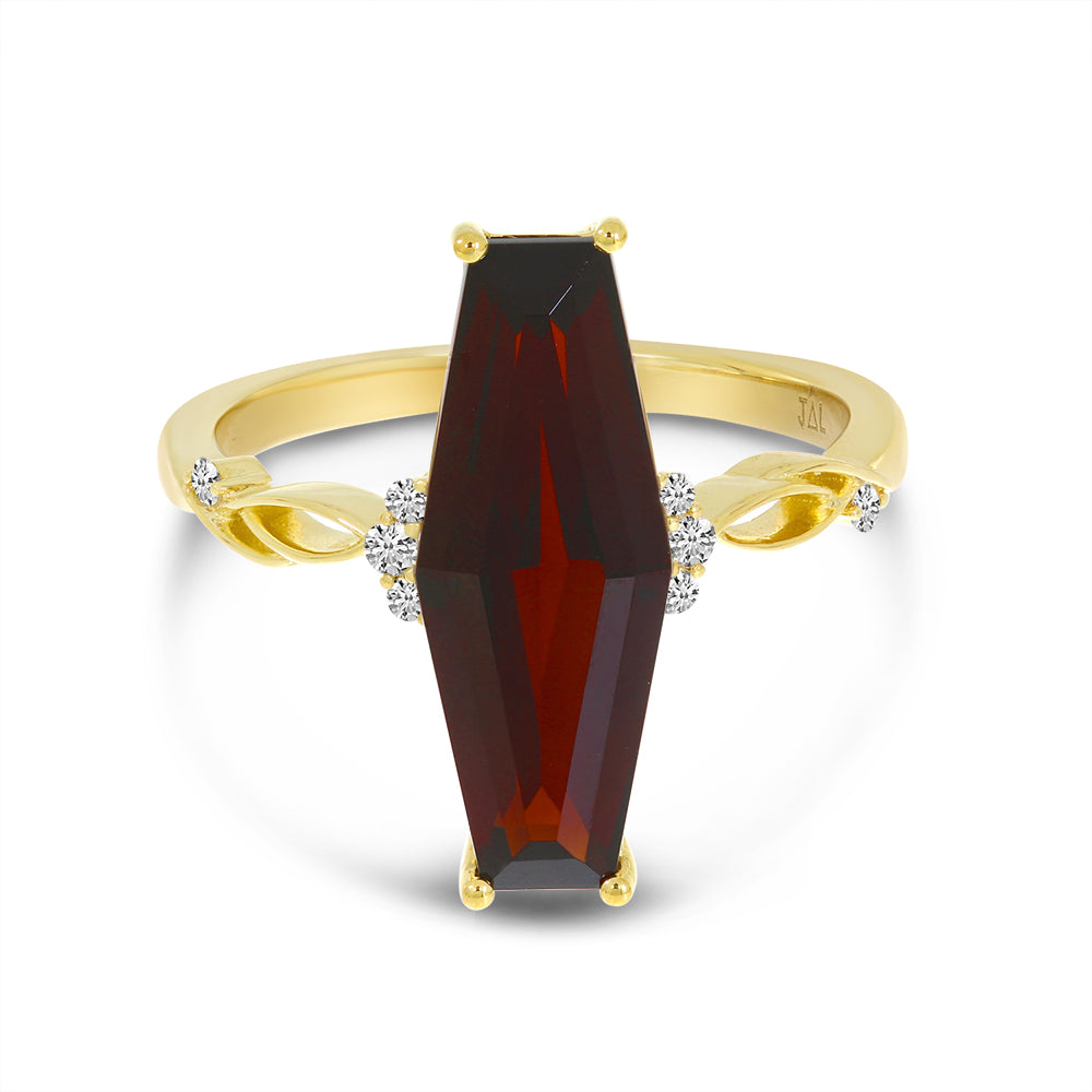 Garnet Elongated Hexagon Cocktail Ring in 14k Yellow Gold