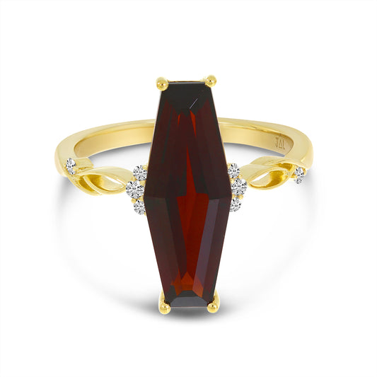 Garnet Elongated Hexagon Cocktail Ring in 14k Yellow Gold