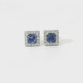 Load and play video in Gallery viewer, 14K White Gold Sapphire and Diamond Halo Studs