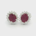 Load and play video in Gallery viewer, 14k White Gold Diamond Halo Ruby Earrings