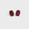 Load and play video in Gallery viewer, 14k Yellow Gold Rhodolite Garnet Stud Earrings