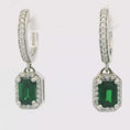 Load and play video in Gallery viewer, 14K White Gold Tsavorite and Diamond Drop Huggie Earrings