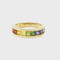 Load and play video in Gallery viewer, 14k Yellow Gold Rainbow Sapphire Channel Band
