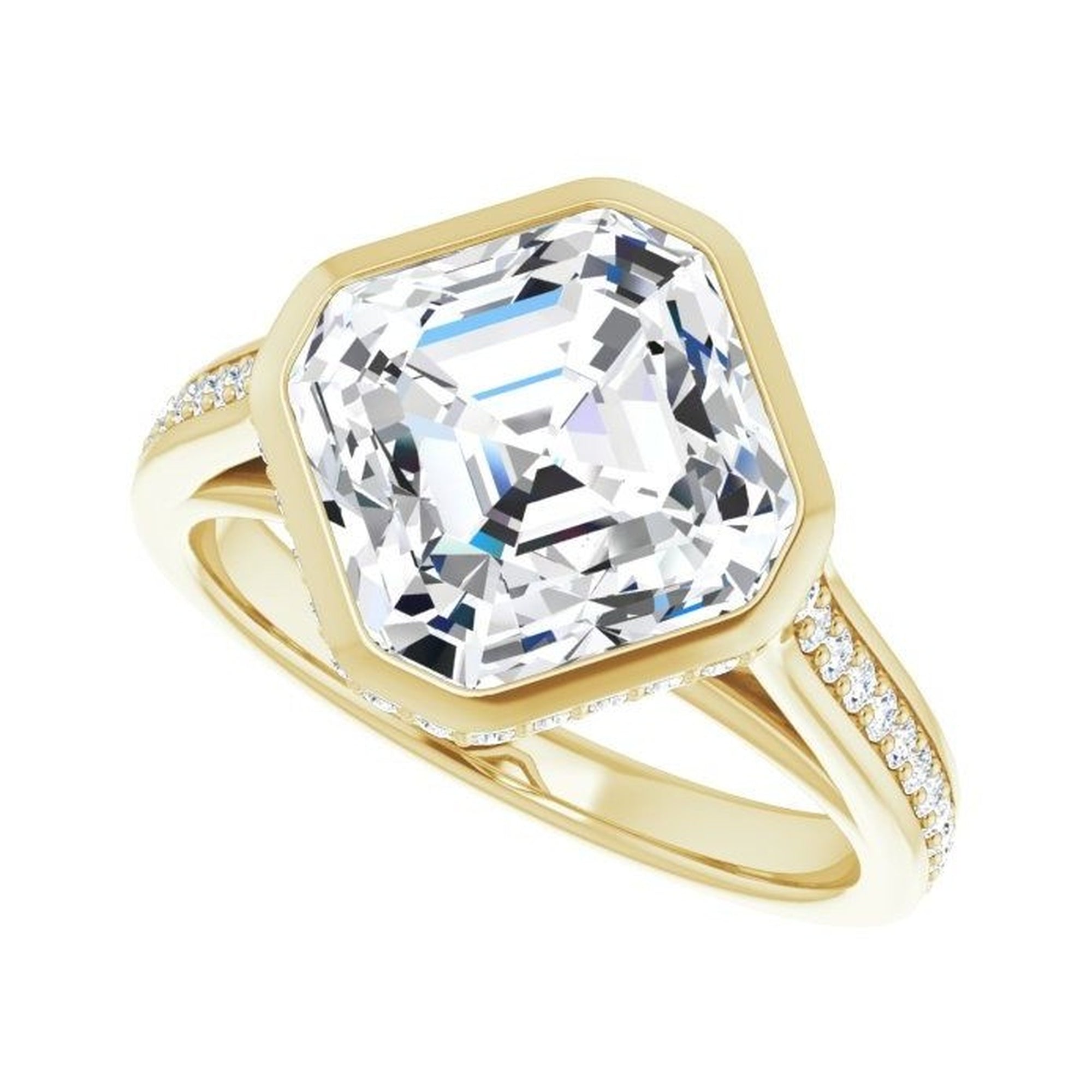 14K yellow gold Asscher engagement ring mounting, 9 x 9 mm, enlarged alternate view