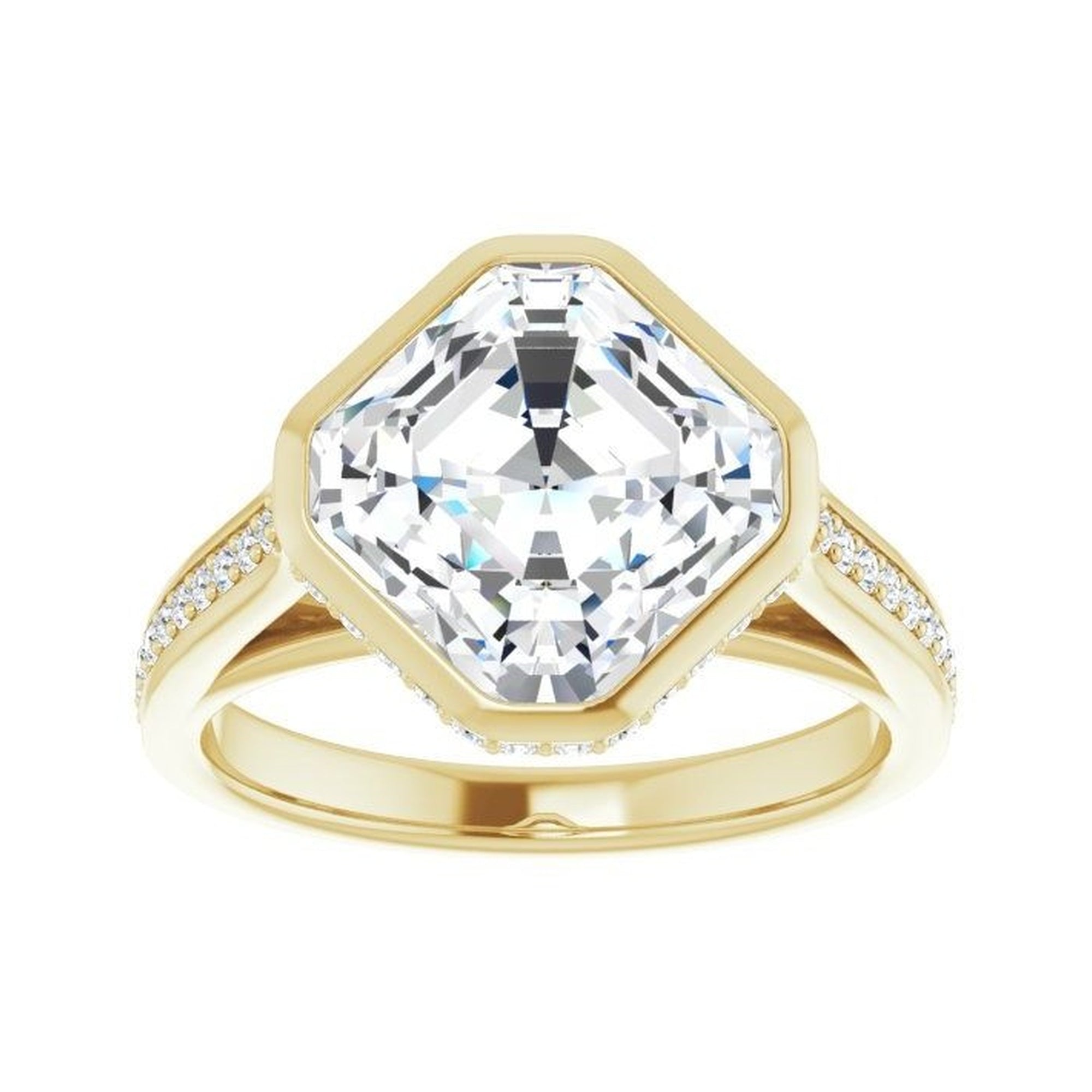 14K yellow gold Asscher engagement ring mounting, 9 x 9 mm, enlarged top view