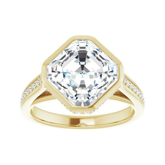 14K yellow gold Asscher engagement ring mounting, 9 x 9 mm, enlarged top view