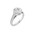 Load image into Gallery viewer, 14K white gold cushion engagement ring mounting, 8 x 8 mm, three-quarter view
