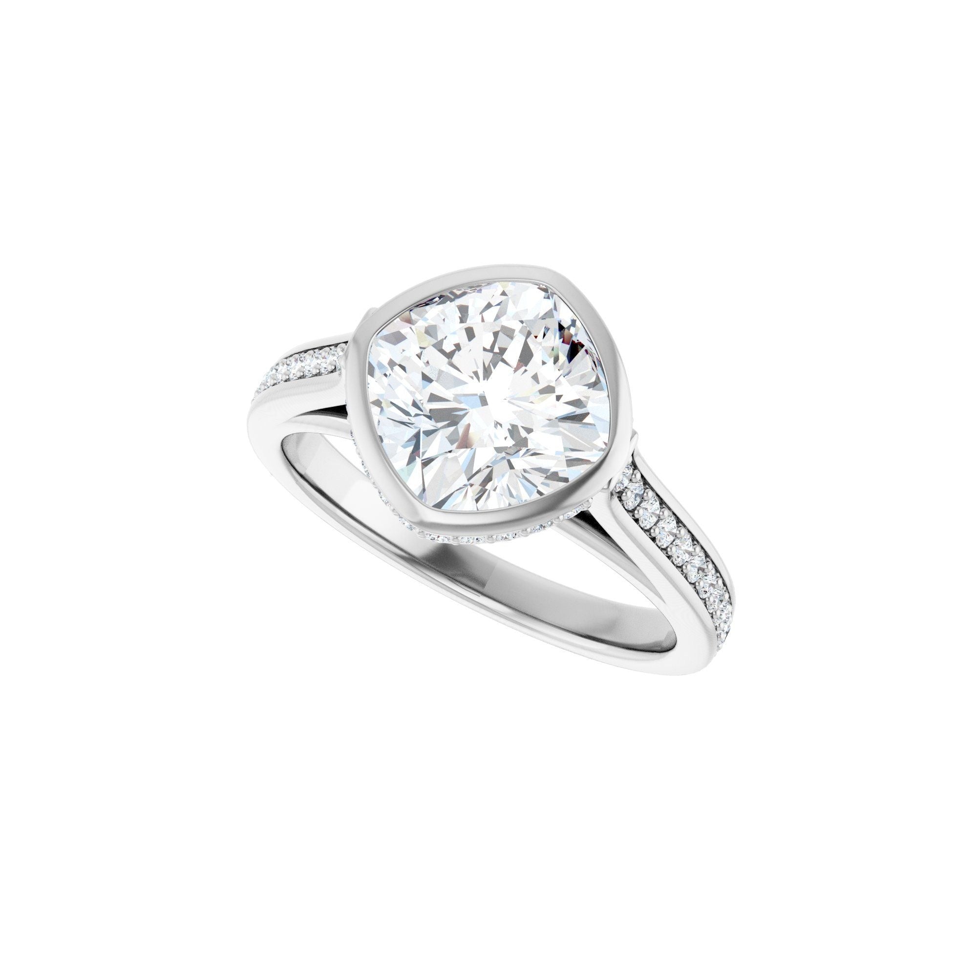 14K white gold cushion engagement ring mounting, 8 x 8 mm, alternate view