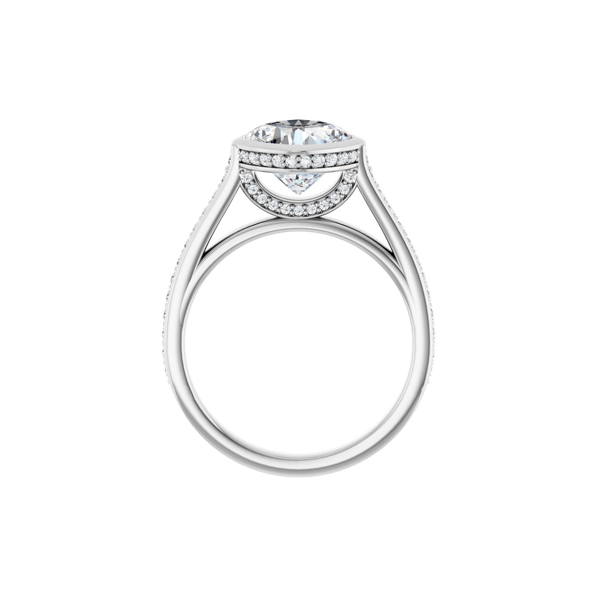 14K white gold cushion engagement ring mounting, 8 x 8 mm, profile view