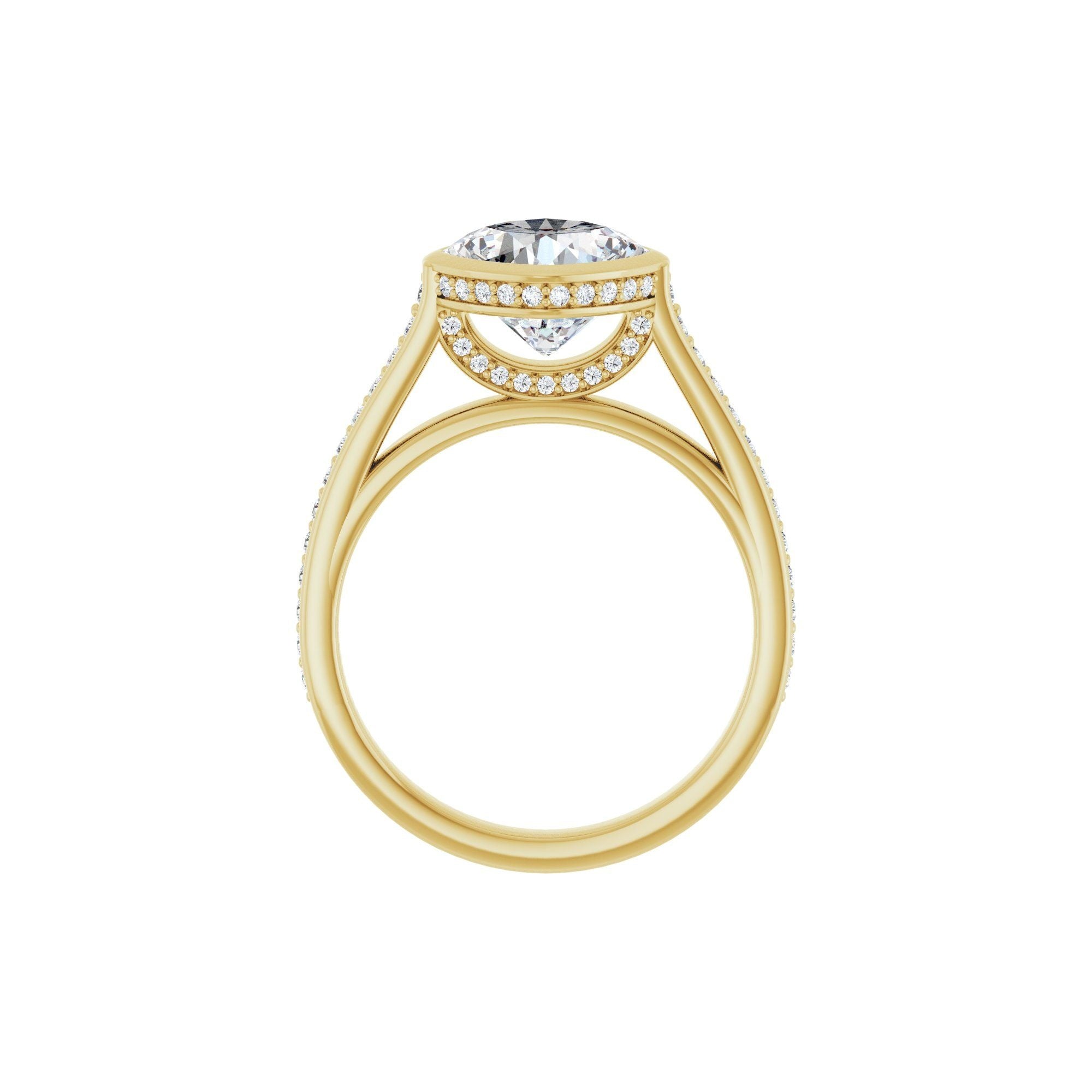 14K yellow gold cushion engagement ring mounting, 8 x 8 mm, profile view