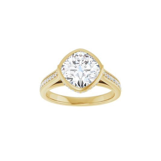 14K yellow gold cushion engagement ring mounting, 8 x 8 mm, top view