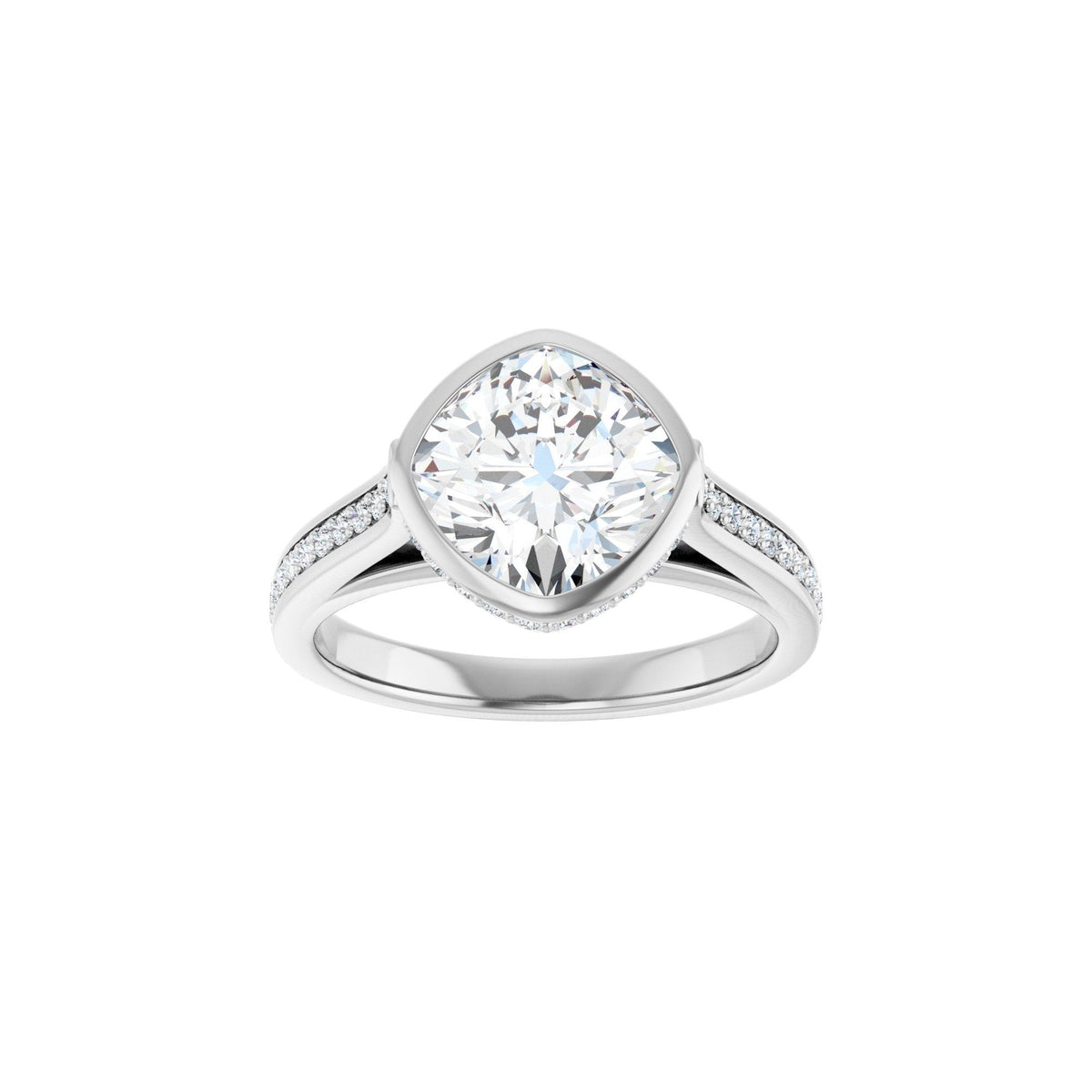 14K white gold cushion engagement ring mounting, top view