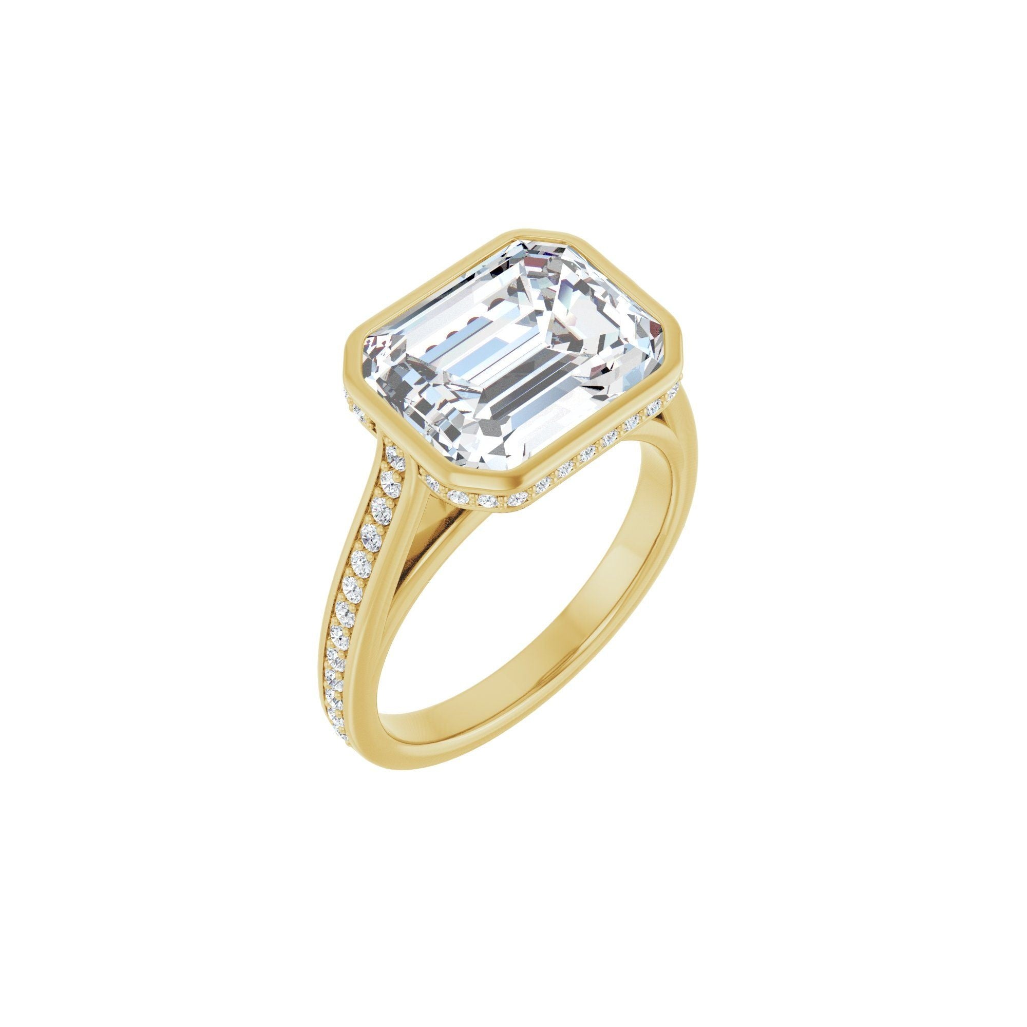 14K yellow gold emerald engagement ring mounting, 11 x 9 mm, three-quarter view
