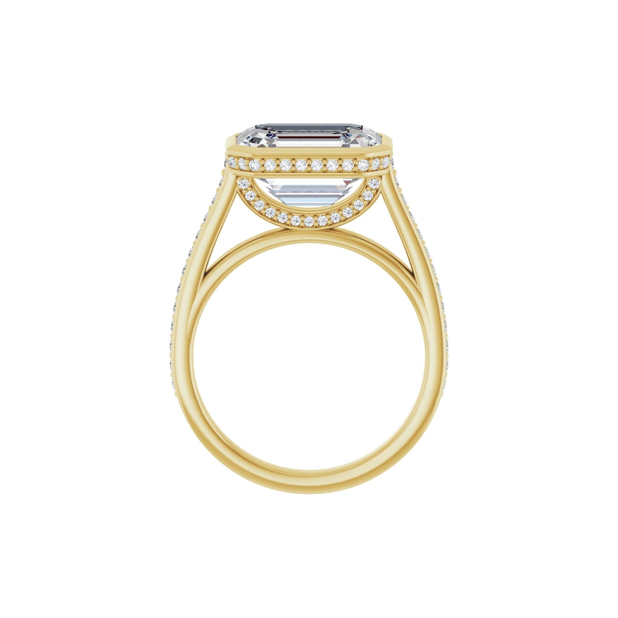 14K yellow gold emerald engagement ring mounting, 11 x 9 mm, profile view