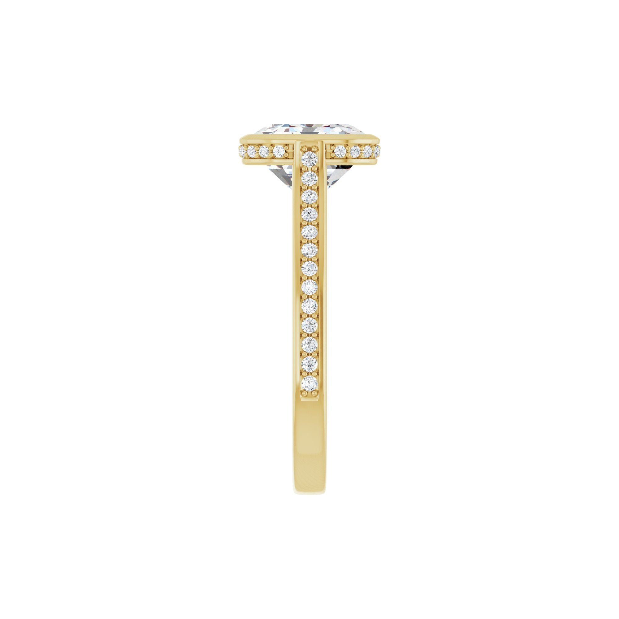 14K yellow gold emerald engagement ring mounting, 11 x 9 mm, shank side view
