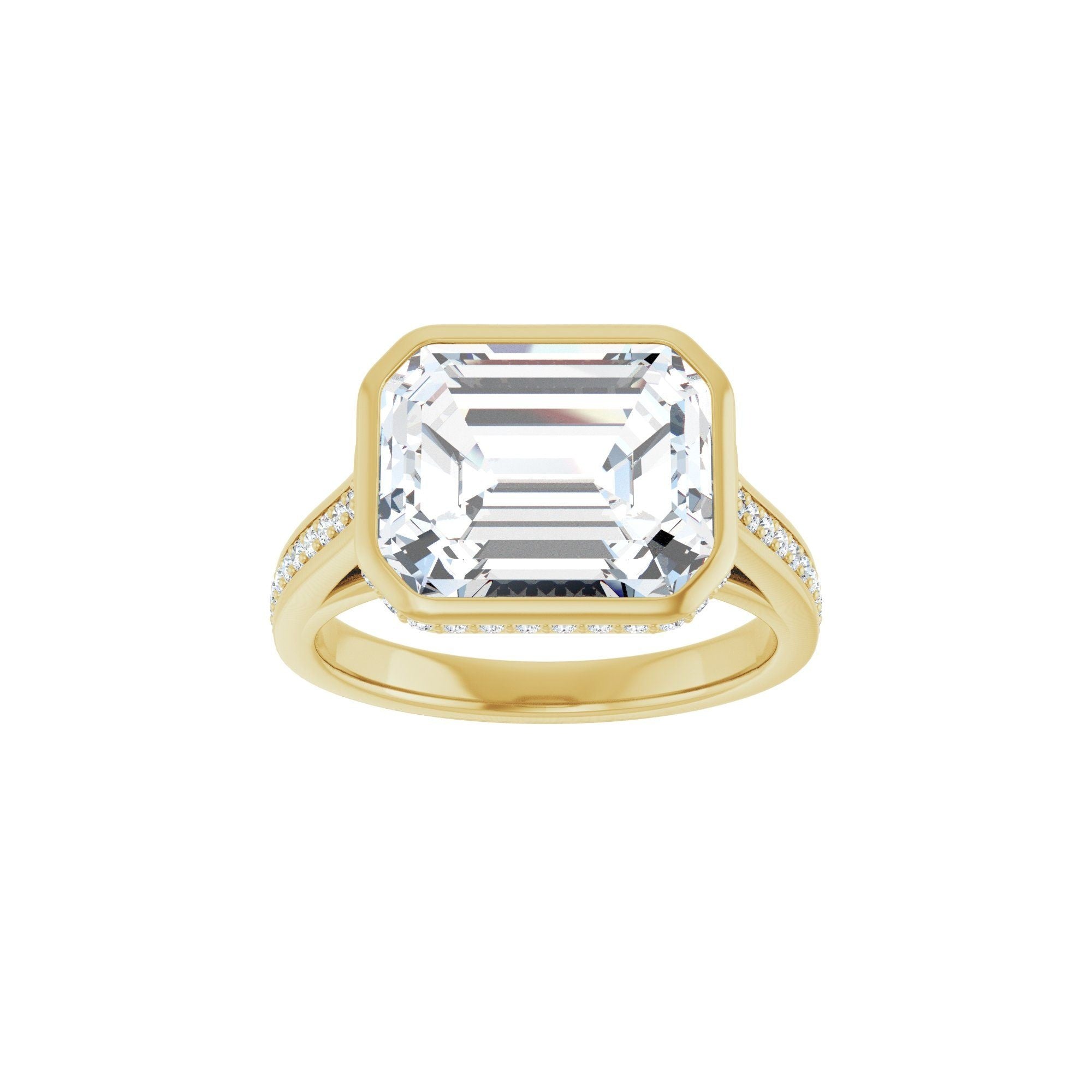 14K yellow gold emerald engagement ring mounting, 11 x 9 mm, top view